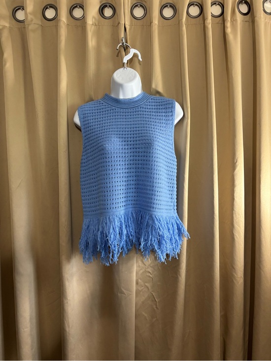 Saodimallsu Sweaters - Sleeveless Light Blue Sleeveless Sweater Fringe Top
